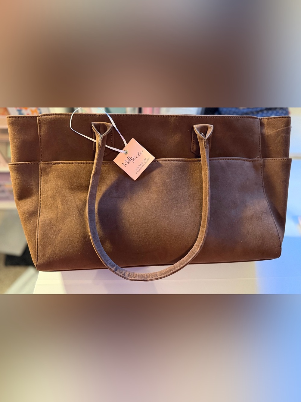 Mili & Lili Brown Faux Suede Tote with Double Shoulder Straps
